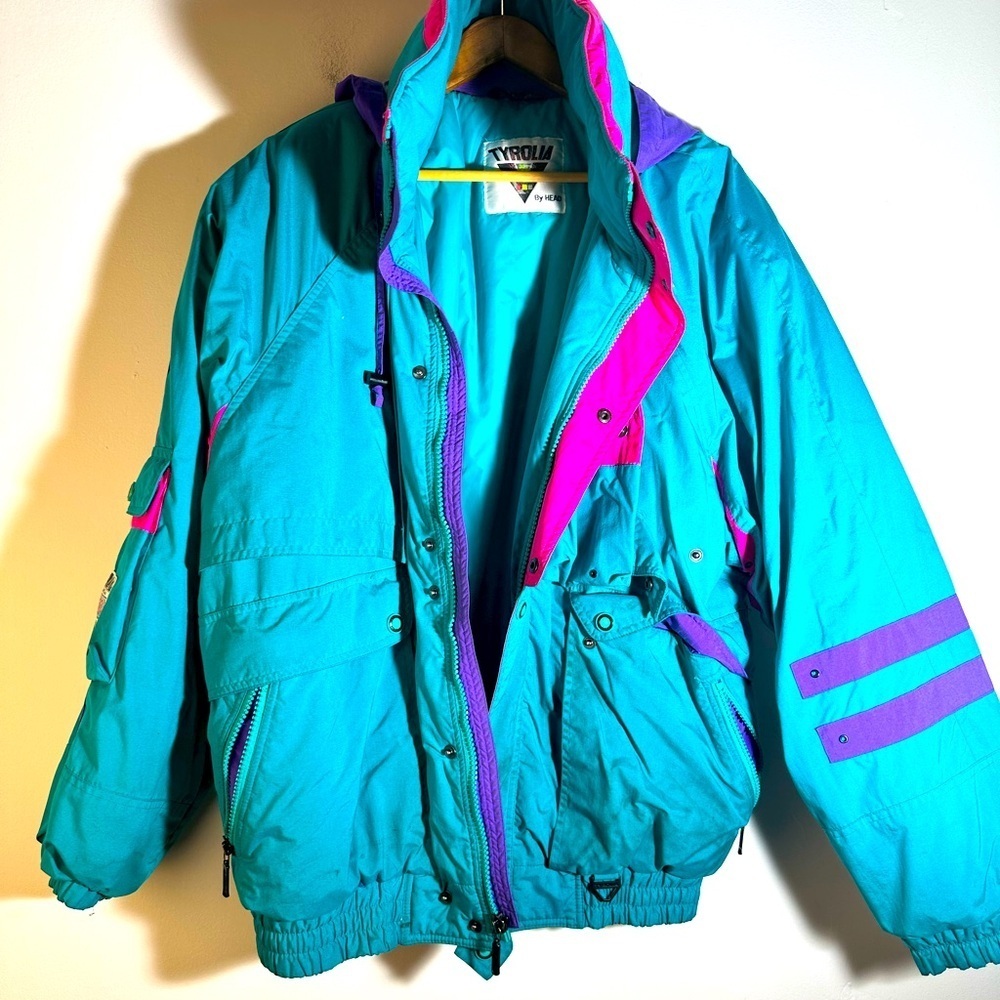 Vintage 80’s Tyrolia Head Ski Parka Teal and Purple Jacket